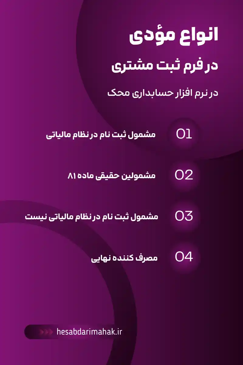 توضیح انواع مؤدی در نرم افزار حسابداری محک