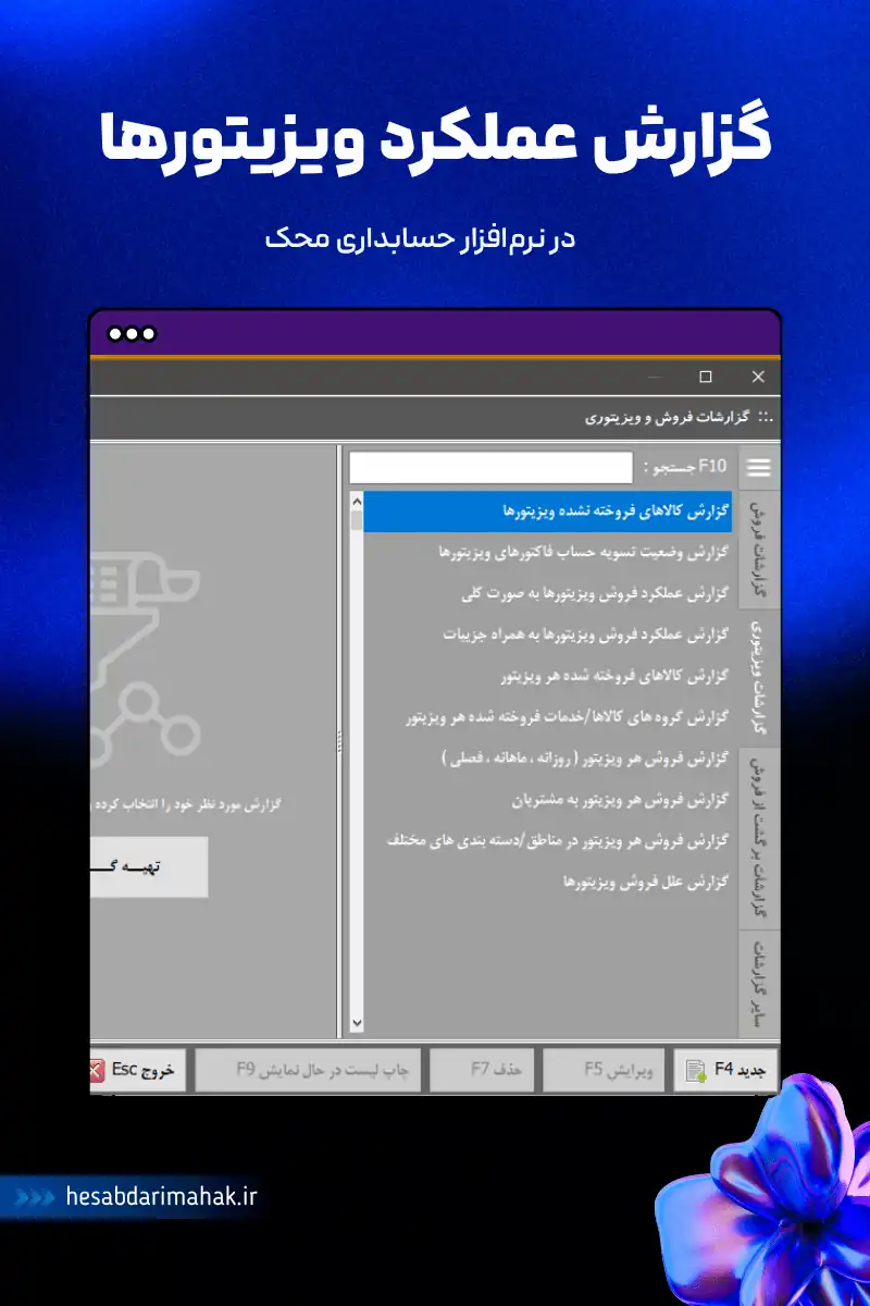گزارش عملکرد ویزیتورها در نرم افزار محک